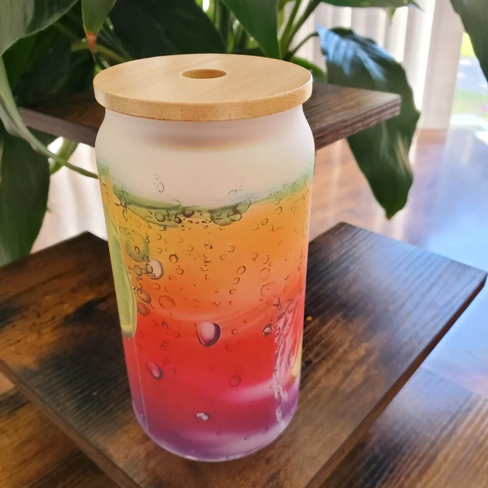 Fun Fruit Slices Frosted Glass Jar Tumbler 🎉sale